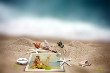 Photo frame on the beach
