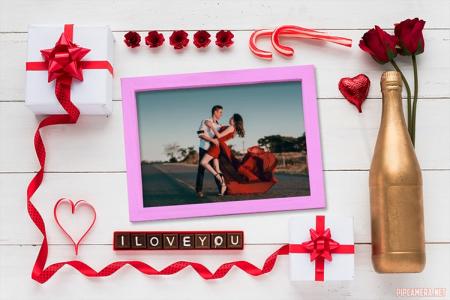 Valentine's day with golden bottle frame photo