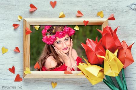 Brown wooden photo frame online for Women's day March 8