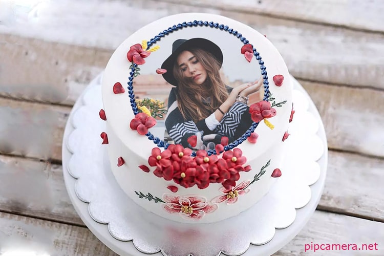 Collage Photos On Flower Birthday Cake Online