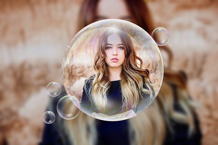 Collage of photos on beautiful sparkling soap bubbles